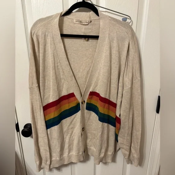 NATURAL LIFE Cream Cardigan with Colorful Stripes Oversided - Picture 2 of 8